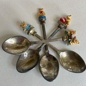 Set of Four Vintage Silver Plated Teddy Bear Spoons from the UK, United Kingdom